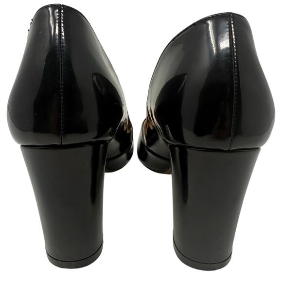 Black Patent Leather Block Heel Pumps Women’s 9.5 Round Toe Slip On - Picture 3 of 9